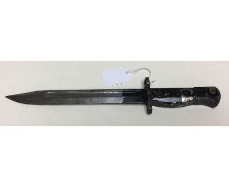British L1A3 SLR Bayonet. 20cm fullered Bowie type blade. Markings present but hard to descern under the original black paint