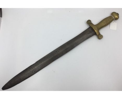 French 1816 pattern Artillery Short Sword. 45cm long double edged blade. Rust pitting and grind marks overall to blade. Brass