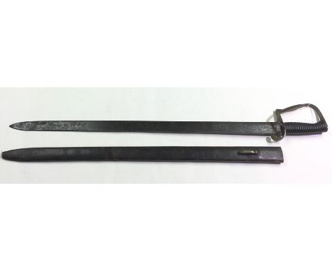 Hanger Sword with straight single edged 68cm blade marked "ESC16". Brass guard and ribbed leather bound grip. Overall length 