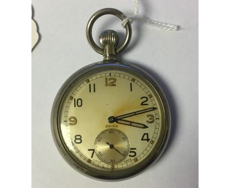 WW2 British General Service Trade Pattern Pocket Watch by Doxa. Arabic numerals with separate seconds dial. Marked Swiss Made