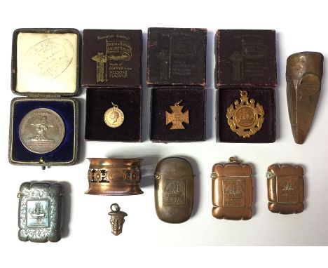 A collection of seven items all made from Copper taken from Lord Nelsons Flagship HMS Foudroyant and four Copper items from H