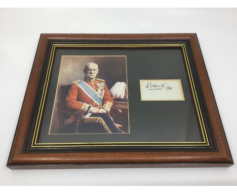 An autograpgh of Field Marshall Roberts. Framed alongside a colour print of him in dress uniform. Overall size including fram