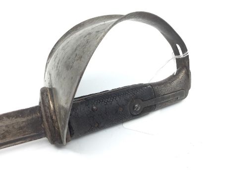 British 1858 pattern Cutlass Bayonet with 62cm long single edged fullered blade. Marked 38 to pommel. Muzzle ring has been re