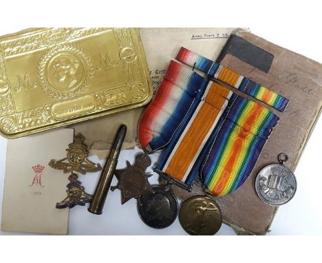 WW1 British Medal Group to 95673 Clp James Gladden, RFA comprising of 1914-15 Star, War Medal and Victory Medal, complete wit