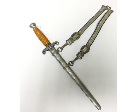 WW2 Third Reich Heer Dienstdolch Army Officers dagger. 25cm double edged blade by Alcoso, Solingen. Orange grip. 37cm overall