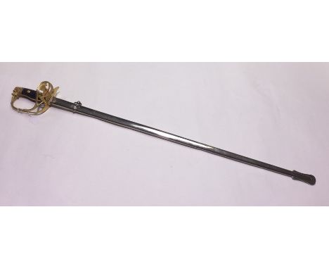Spanish Army Officers Sword with plated single edged fullered 775mm long blade. Maker marked "PIC" and "Toledo, Spain". White