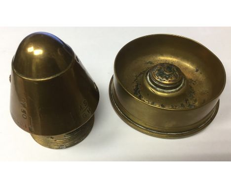 WW1 British Trench Art Ash tray made from a cut down 13 prd Artillery Shell with a General Service button attached. 30mm in h