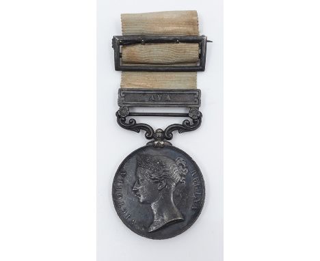 Army of India Medal with Ava Clasp named to S Thornton, Commr. RN. Complete with original ribbon and pin. Samuel Thornton, 17