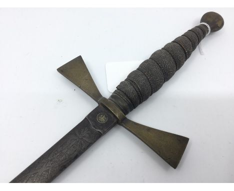A Masonic Dress Sword with 79cm double edged blade with etched decoration of Masonic motifs. Proof marked. No makers markings