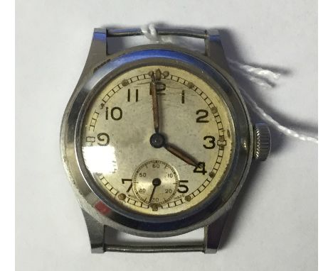 WW2 British Army Time Piece Wristwatch. Arabic numerals, separate seconds dial. Face marked "Swiss made". Reverse marked "ATP