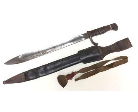 WW1 Imperial German Mauser Butcher Bayonet. 365mm long fullered single edged blade maker marked "Waffenfabrik Mauser AG, Ober