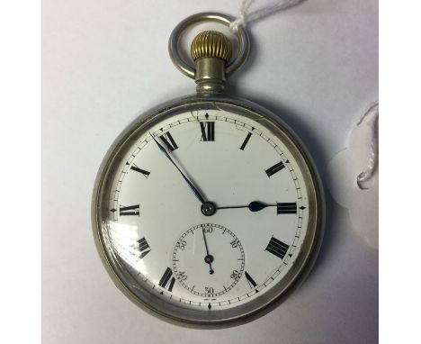 WW2 British Military issue pocket watch. White enamel dial with Roman numerals, separate seconds dial. Case marked with WD Br