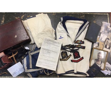WW2 British Royal Navy uniform, insignia and paperwork group to JX365537 Able Seaman Albert Attenborough RN. Comprising of ce