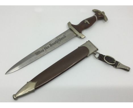 WW2 Third Reich SA Dienstdolch 1933 pattern dagger. 22cm double edged blade. Early maker marked example by Gustav Wirth, Soli