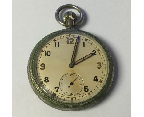 WW2 British General Service Trade Pattern pocket watch. White enamel dial with Arabic numerals and separate seconds dial and 