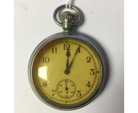 WW2 British RAF Observers Pocket Watch marked to reverse with Broad Arrow 6/E50. White dial with Arabic numerals and separate