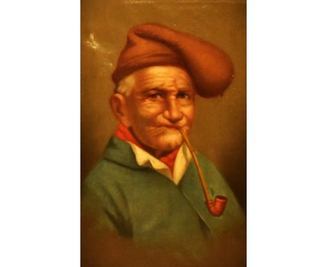 19th Century Dutch School, oil on canvas, A portrait of an elderly fisherman smoking a pipe, canvas perforated to the upper l