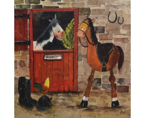 After Alex Clark (20th Century, British), two coloured prints, 'Stable Yard' and 'By The Gate', both framed and under glass, 