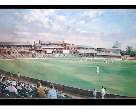 A signed limited edition print titled "The Oval" by Alan Fearnley. Measures: 30cms high x 48cms wide.