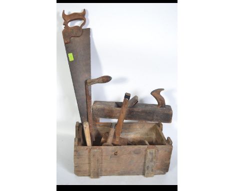A collection of vintage woodworking tools to include saw, box planes etc please see images.
