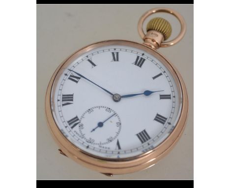 A 9ct gold / 375  hallmarked open faced crown wind pocket watch having roman numeral chapter ring with faceted hands. Chester