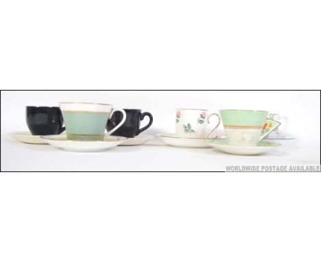 A group of ceramic part tea service coffee cans / cups and saucers to include art deco examples, Ainsley Palisey etc.