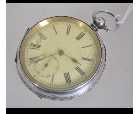 An early 20th century silver 935 marked open faced pocket watch with roman numeral chapter ring and faceted hands. Total weig