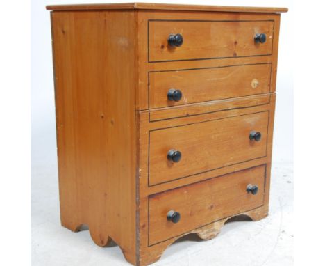 A Victorian pine and ebony stencil lined commode chest. The faux drawer hinged front lifting to reveal seat and bowl recess w