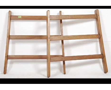 A pair of vintage early 20th century wide wooden fruit ladder display bases / display racks with stunning joint detail. Measu
