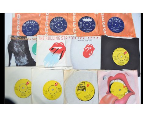 A collection of Rolling Stones 45rpm vinyl 7" singles to include Its Only Rock &amp; Roll, Brown Sugar, Miss You, Respectable