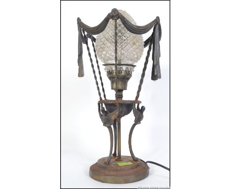 A Victorian style classical table lamp with cone glass shade and swag design and raised on terraced base. Measures: 45cms hig