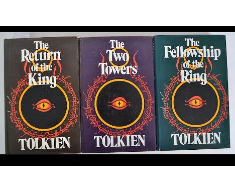 The Lord Of The Rings; JRR Tolkien; Three volumes, 1974. Published by George Allen - Unwin Ltd. Revised 2nd edition. Red clot