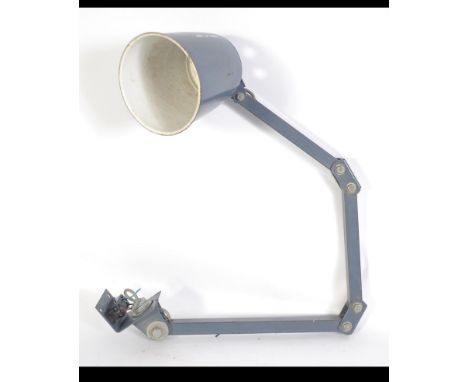 A 1960's Industrial Memlite anglepoise desk - wall mounted lamp in grey with square arms and pendant shade. Measures: 50cms h