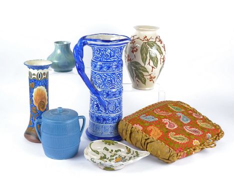 A small group of predominantly 20th Century ceramics,  to include a Fishley Holland earthenware jug with decoration of confro