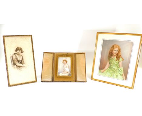 An early 20th Century miniature portrait study of female,  cased, indistinct signature to lower right,  internal measurements