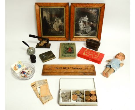 A quantity of late 19th and early 20th Century collectables to include a 1942 copy of Alice in Wonderland illustrated by Tenn