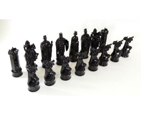 A Herald chess ceramic set by Oxley Crafts Staffordshire,  no 39 of a limited run of 500, in bespoke wooden case, 48cm x 17cm