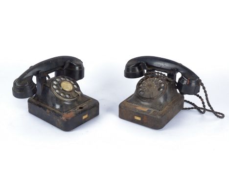 Two vintage plastic dial telephones, 16cm x 24cm x 16cm and 14cm x 18cm x 24cm (2) 
