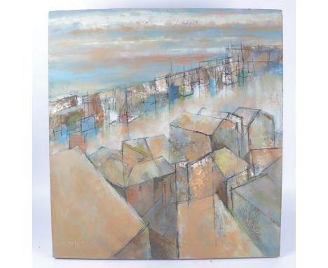 Michael J Praed (British b.1941),  an oil on canvas 'Strange Light over Newlyn' dated 2001, dimensions 66cm x 61cm  