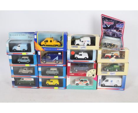 Corgi, Mattel - 16 x boxed die-cast model vehicles - Lot includes a blue #CC82208 Mini 40, a #VA01123 Morris Minor van, a #VA