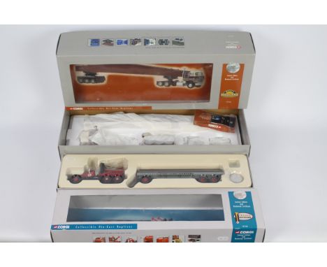 Corgi - 2 boxed American Trucks, a Diamond T980 Wrecker &amp; Trailer with pipe load # 55610, it is number 3128 of 4000 made,