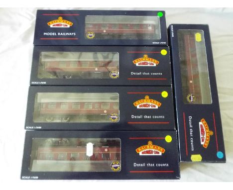 Bachmann Blue Riband - five OO gauge Mark 1 maroon corridor coaches (various) all appear mint in m or nm window boxes with in