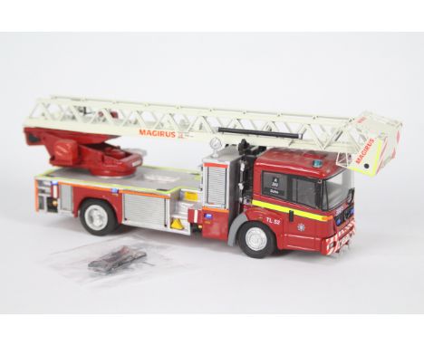 Fire Brigade Models - A built kit model Mercedes Benz Econic Magirus Turntable Ladder Fire Engine in 1:48 scale in London Fir