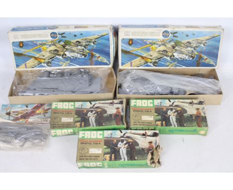 Frog - Airfix - 6 aircraft model kits, three Bristol 138/A in 1:72 scale, two Flying Fortress in 1:72 scale and a Hurricane i