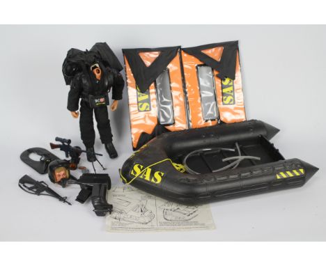 Palitoy, Action Man - An unboxed vintage blonde flock hair Action Man figure in SAS Parachute Attack figure, with an unboxed 