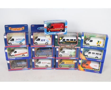 Corgi - 13 boxed die-cast model vans - Lot includes a 1:43 #CC07807 Eddie Stobart Transit van, a 1:43 #CC07808 BT van, a #581