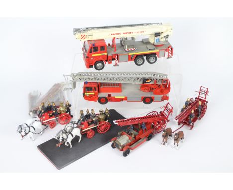 Cursor - CEF - Conrad - Matchbox - 6 unboxed model Fire Engines and a quantity of spare parts including Cursor Mercedes Benz 