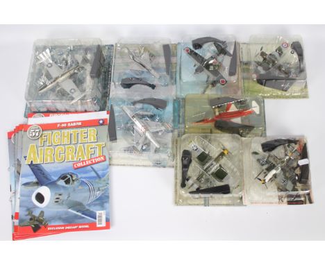 Amercom - 8 x blister-packed die-cast model aeroplanes and 11 x Amercom Fighter Aircraft Collection magazines - Lot includes 
