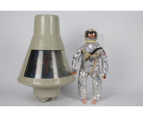 Palitoy, Action Man - A vintage Action Man dressed in Astronaut outfit with an unboxed Palitoy Action Man Space Capsule. The 