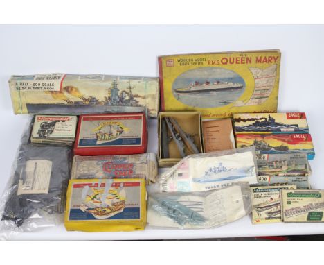 Airfix - Pyro - Modelcraft - Eagle - 27 model ship kits including plastic wood and card kits. Includes HMS Valiant in 1:1200 